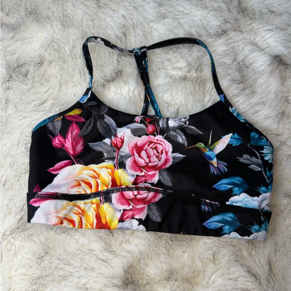 Black and Pink Floral Bra with Adjustable Straps